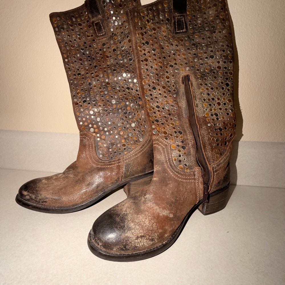 Brown Studded Cowboy Boots